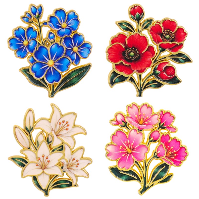Cute Vintage Colorful Floral E - Enamel Pin Set recension och pris